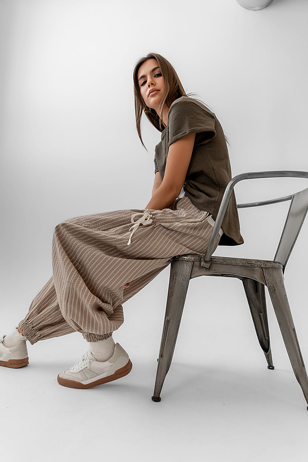  Striped Baggy Pants in Mocha