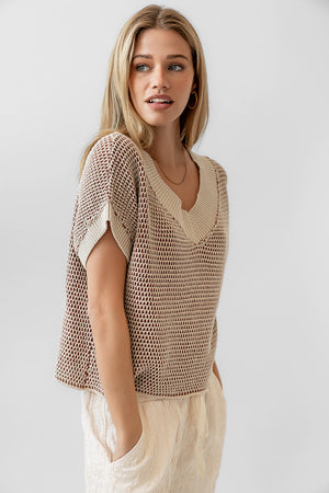 Saige Contrast Sweater in Oatmeal - FINAL SALE