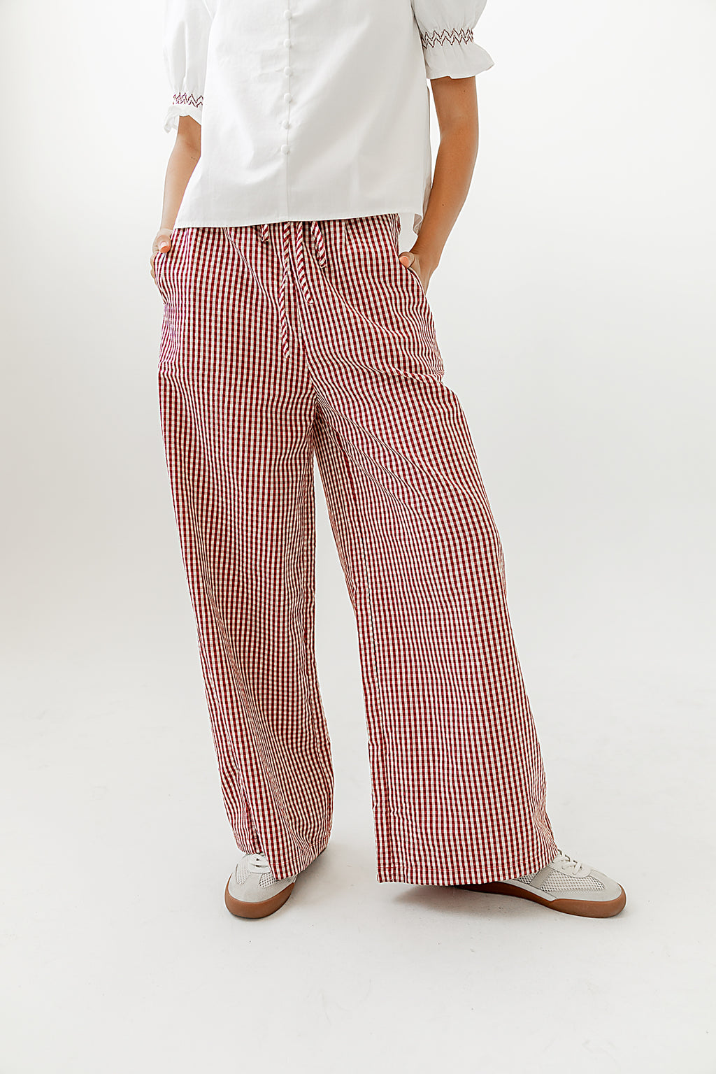 Ada Gingham Wide Leg Pants in Red - FINAL SALE
