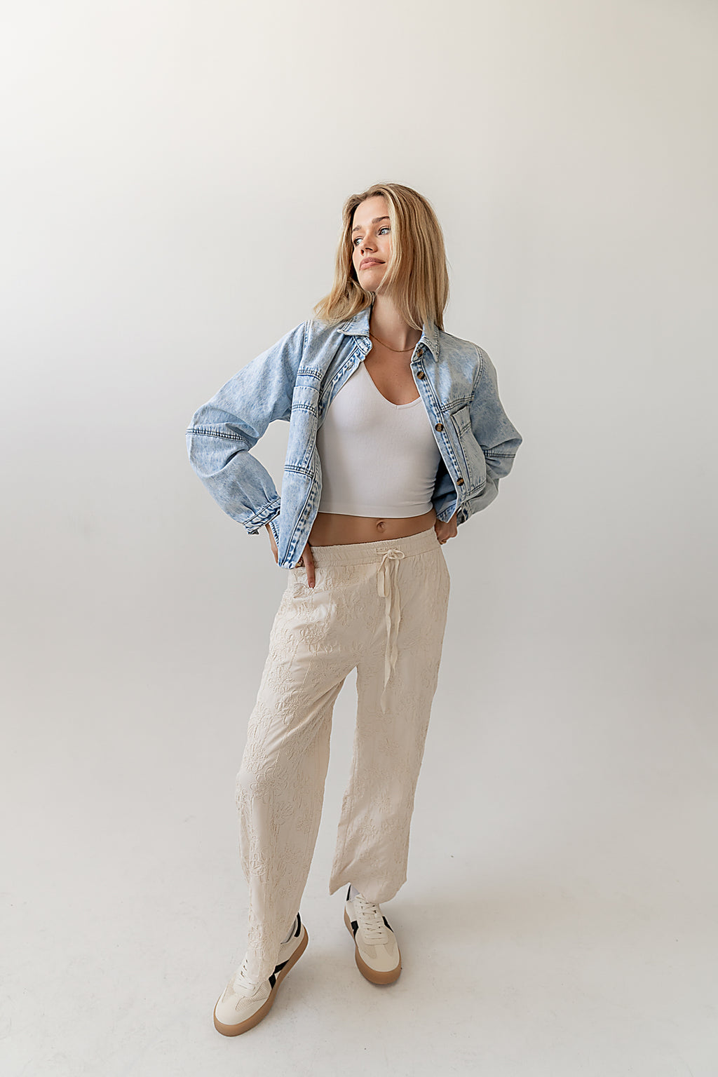  Embroidered Pants in Cream