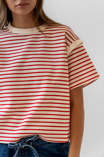 striped basic tee in red