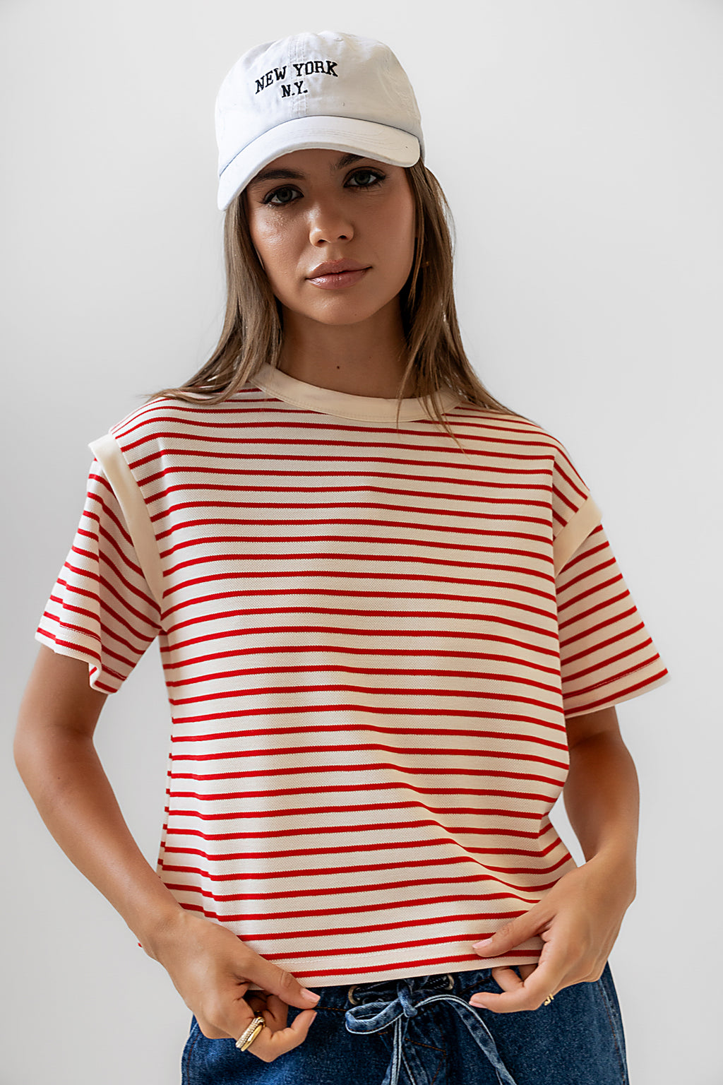 red and white tee