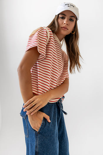 striped basic tee in red and white