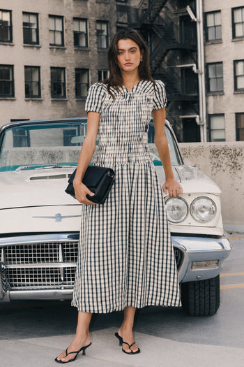 Erin Smocked Maxi Dress in Navy