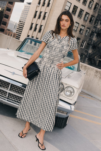 Erin Smocked Maxi Dress in Navy