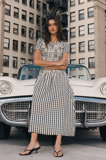 Erin Smocked Maxi Dress in Navy