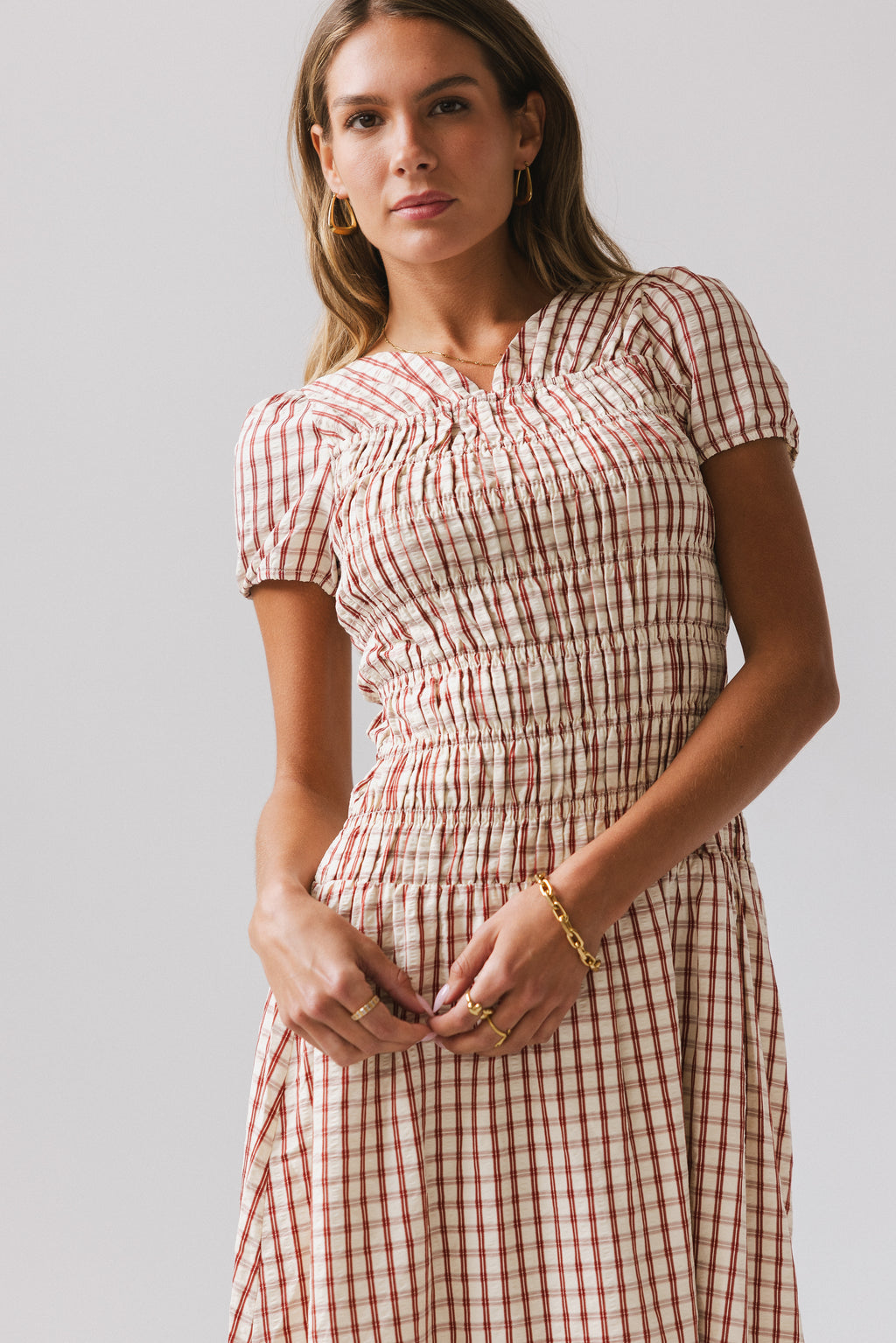 Erin Smocked Maxi Dress in Red