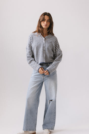 Miriam Striped Cardigan in Denim