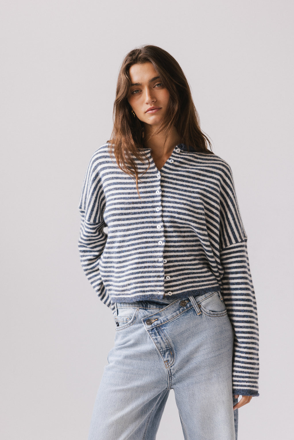 Miriam Striped Cardigan in Denim