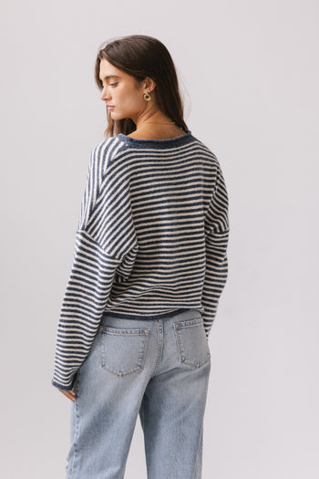 Miriam Striped Cardigan in Denim