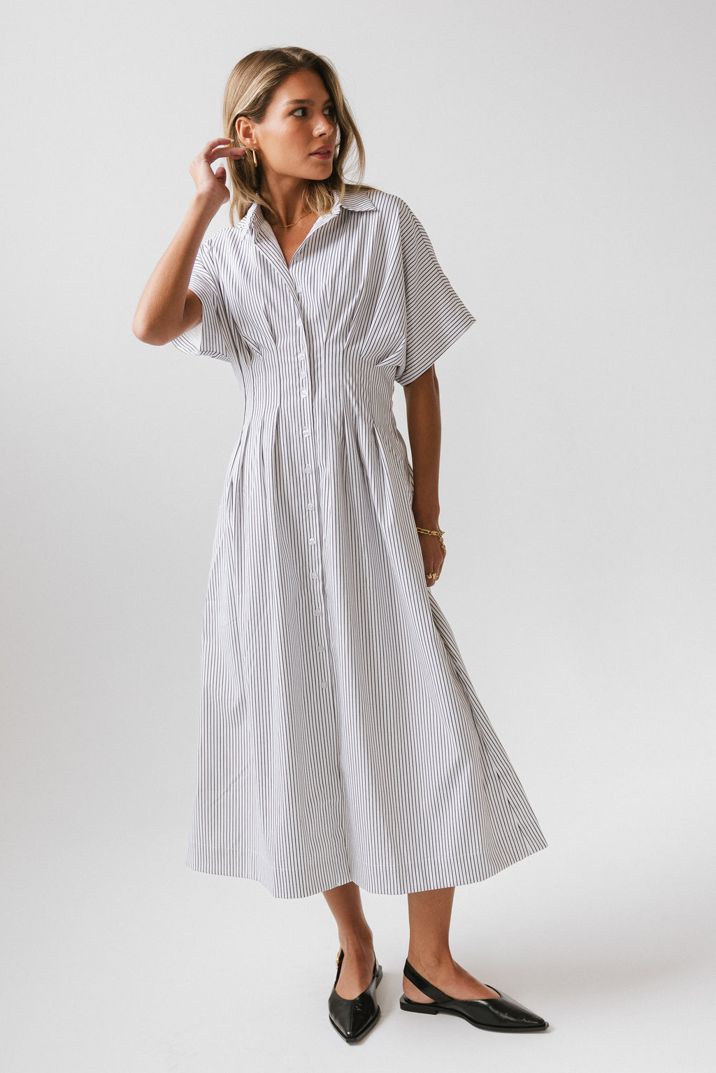 Collins Striped Maxi Dress in White Collins Striped Maxi Dress in White