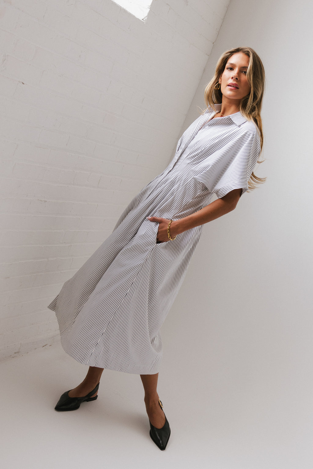 Collins Striped Maxi Dress in White