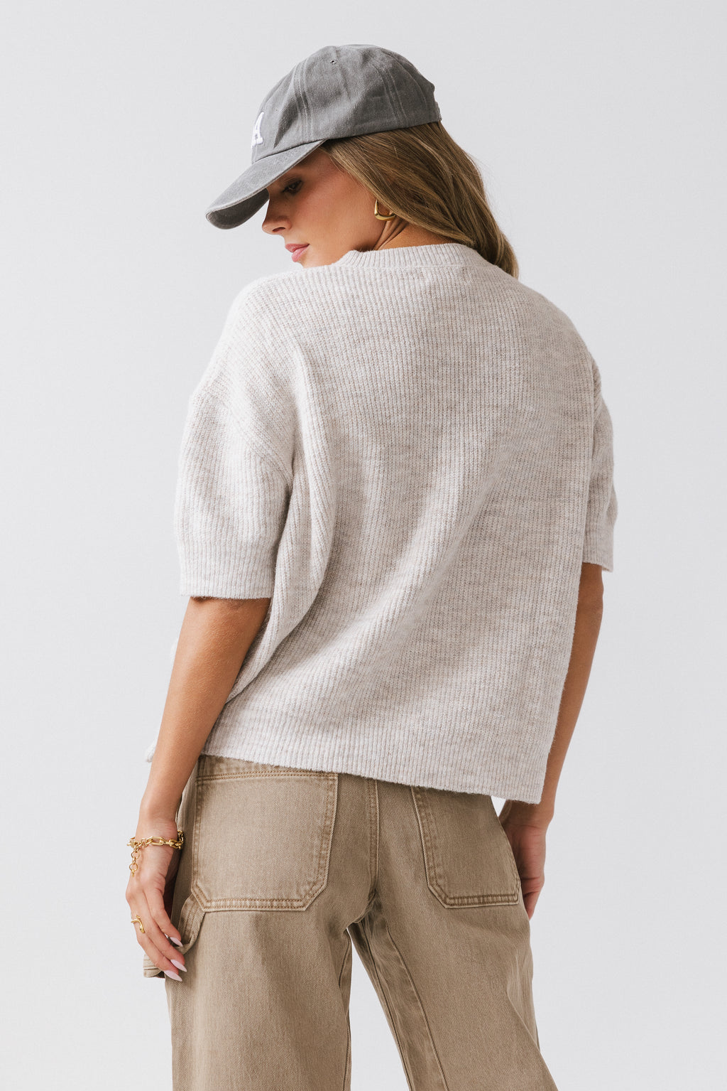 short sleeve grey cardigan