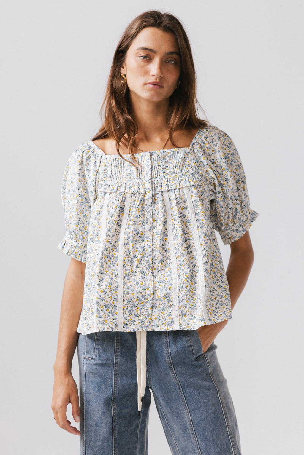 Tiffany Floral Blouse in Blue - FINAL SALE