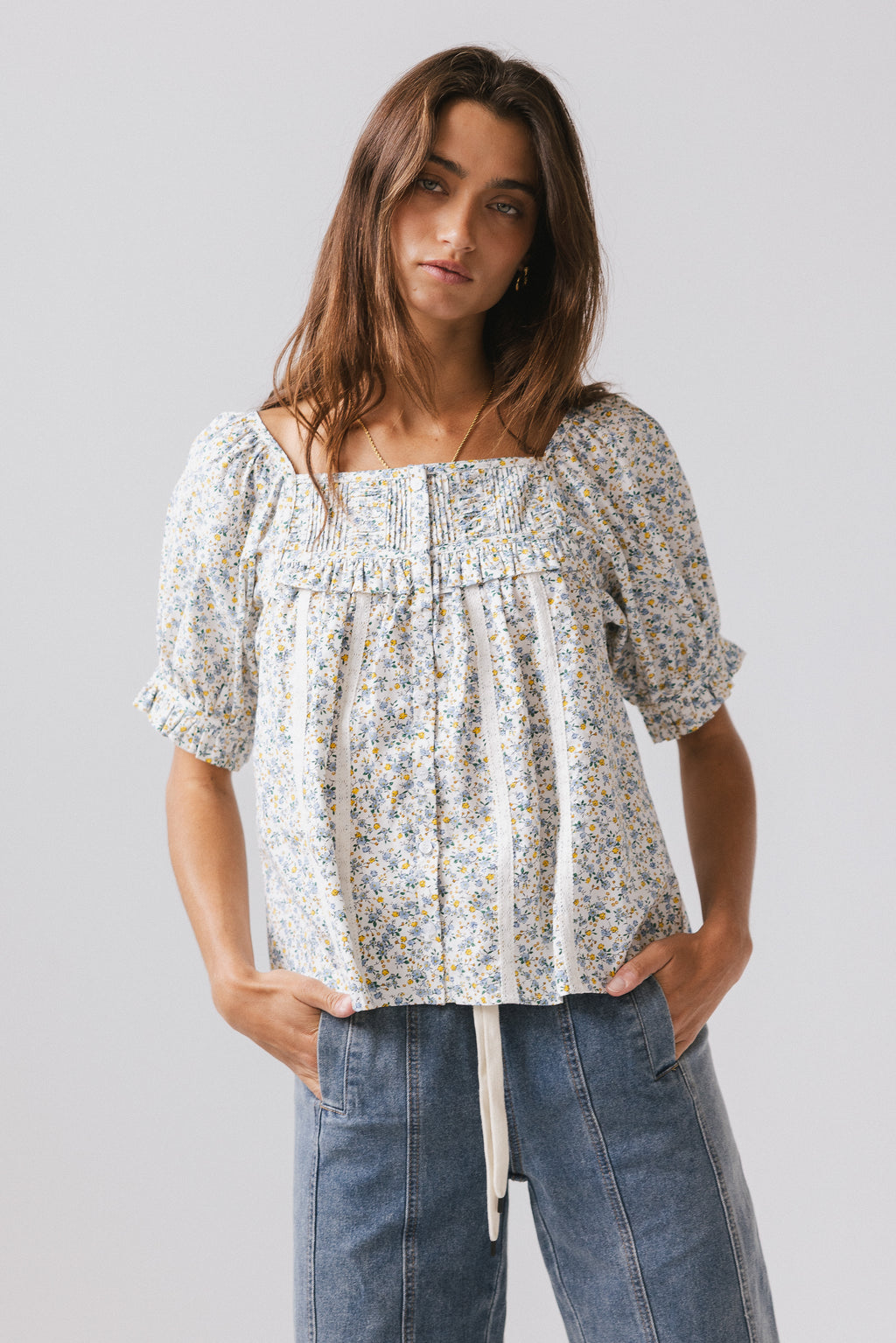 Tiffany Floral Blouse in Blue - FINAL SALE