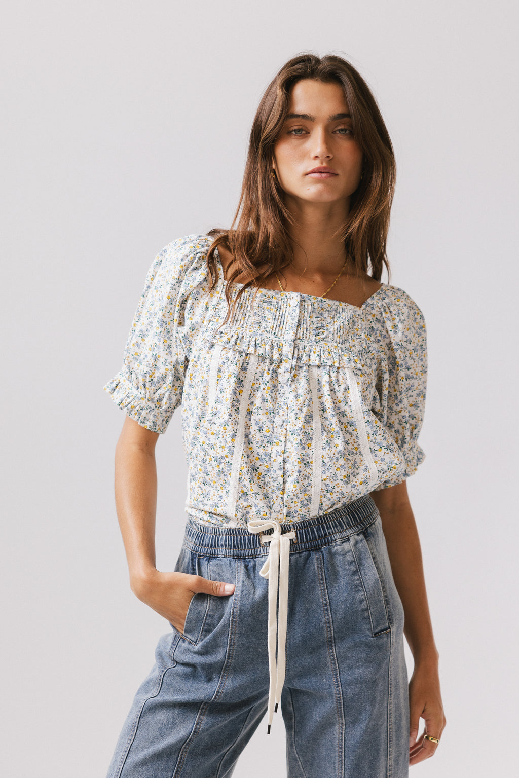 Tiffany Floral Blouse in Blue - FINAL SALE