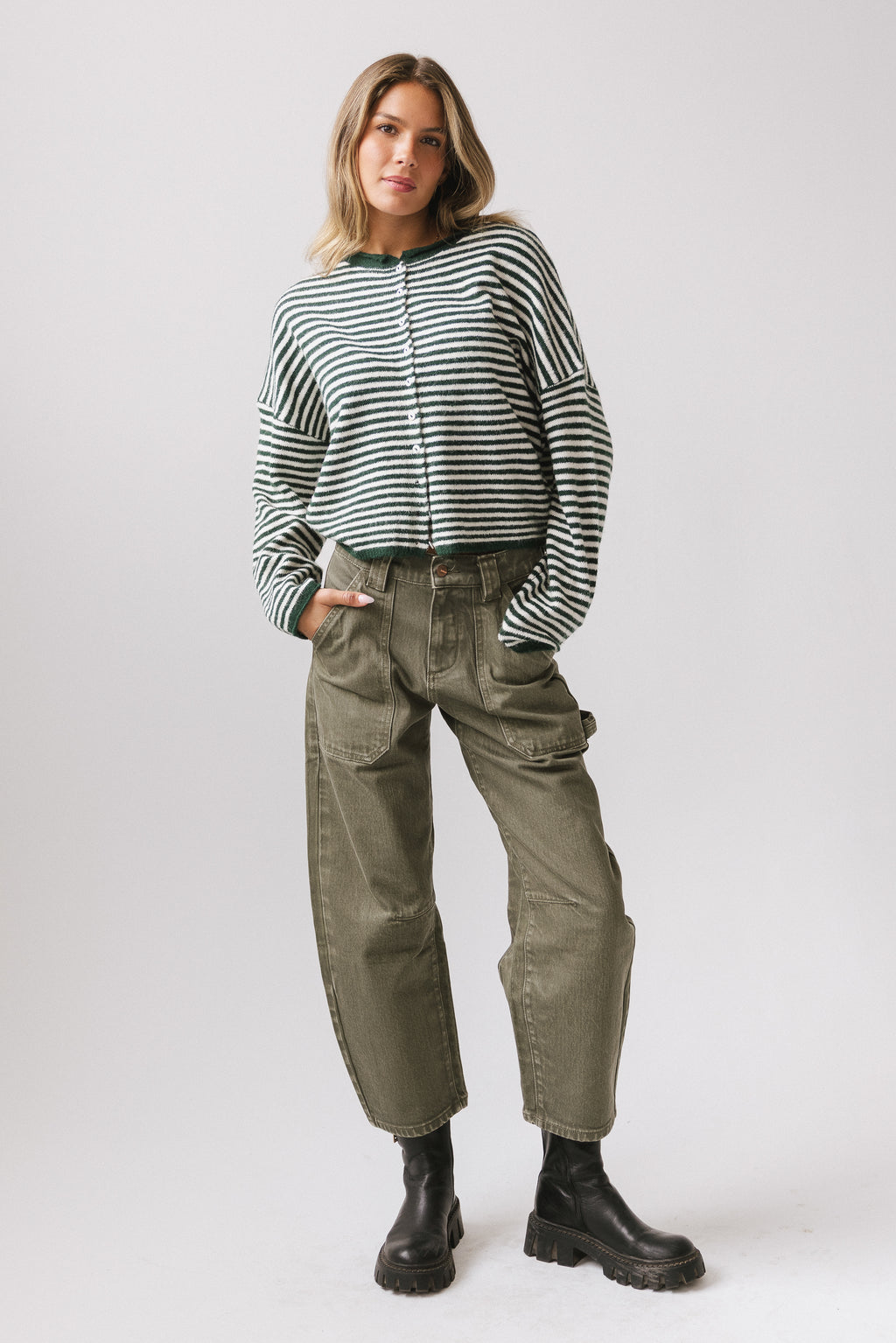 Miriam Striped Cardigan Forest