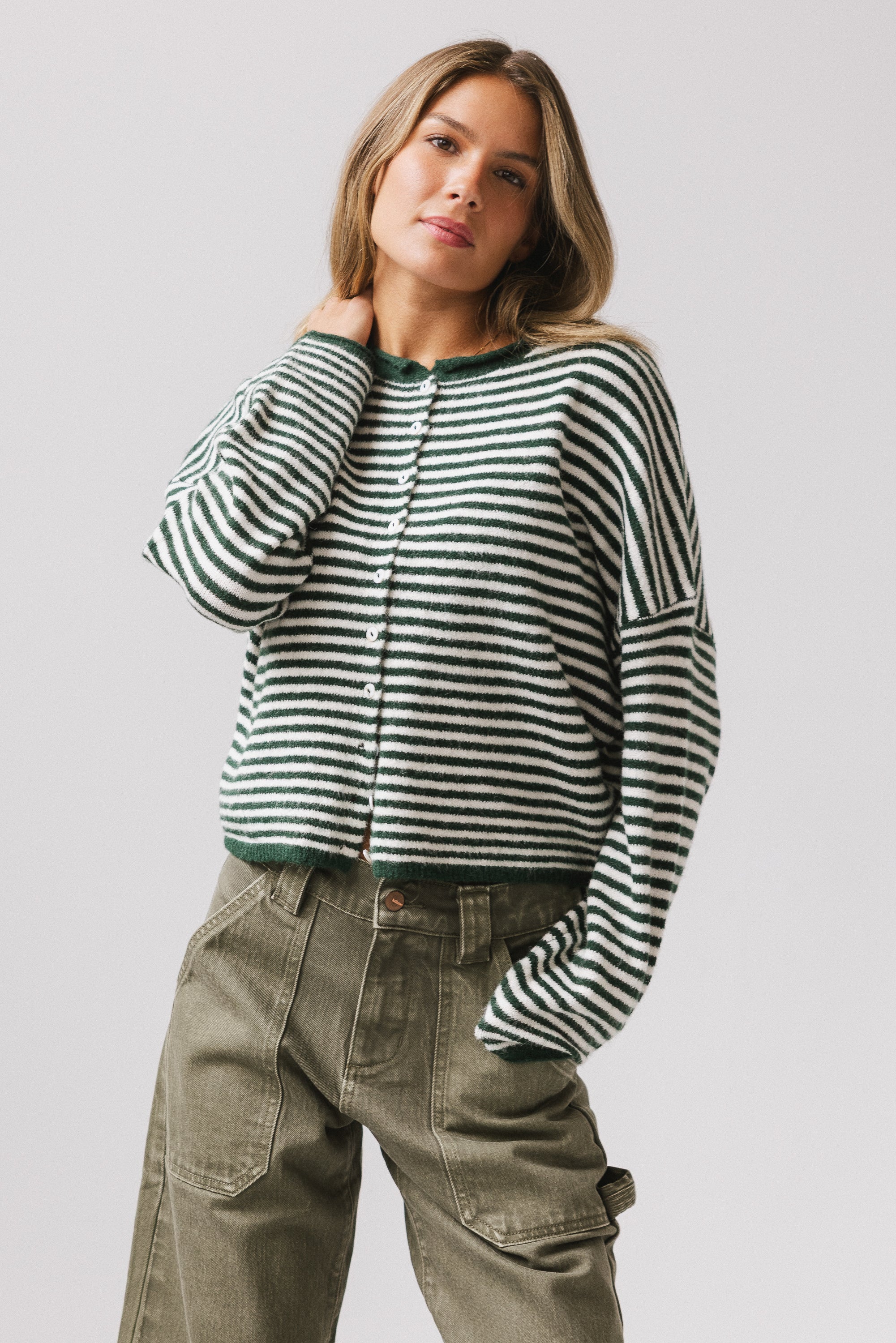 Miriam Striped Cardigan Forest