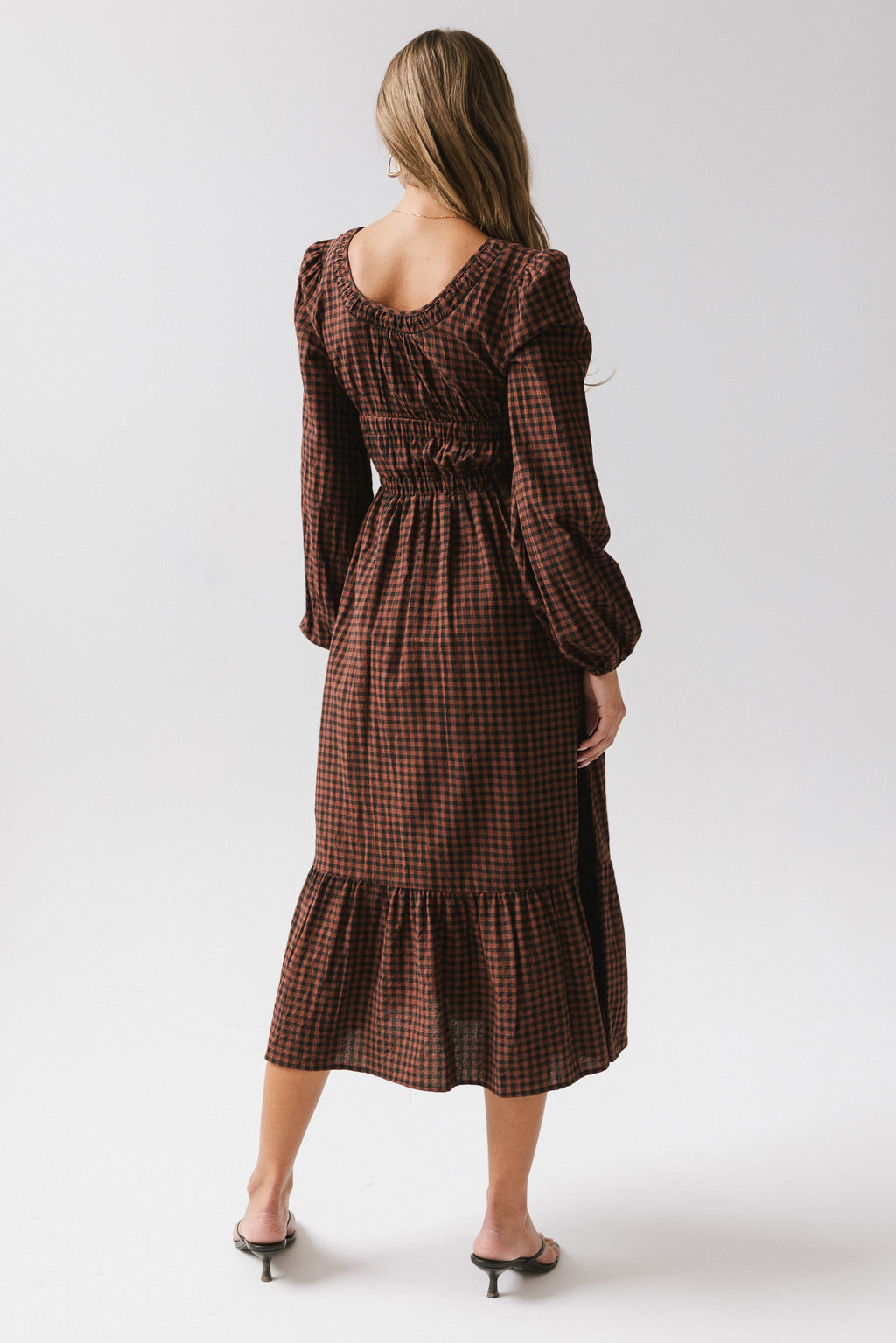 smocked mid section of maxi dress 