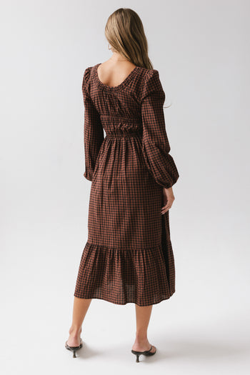 smocked mid section of maxi dress 