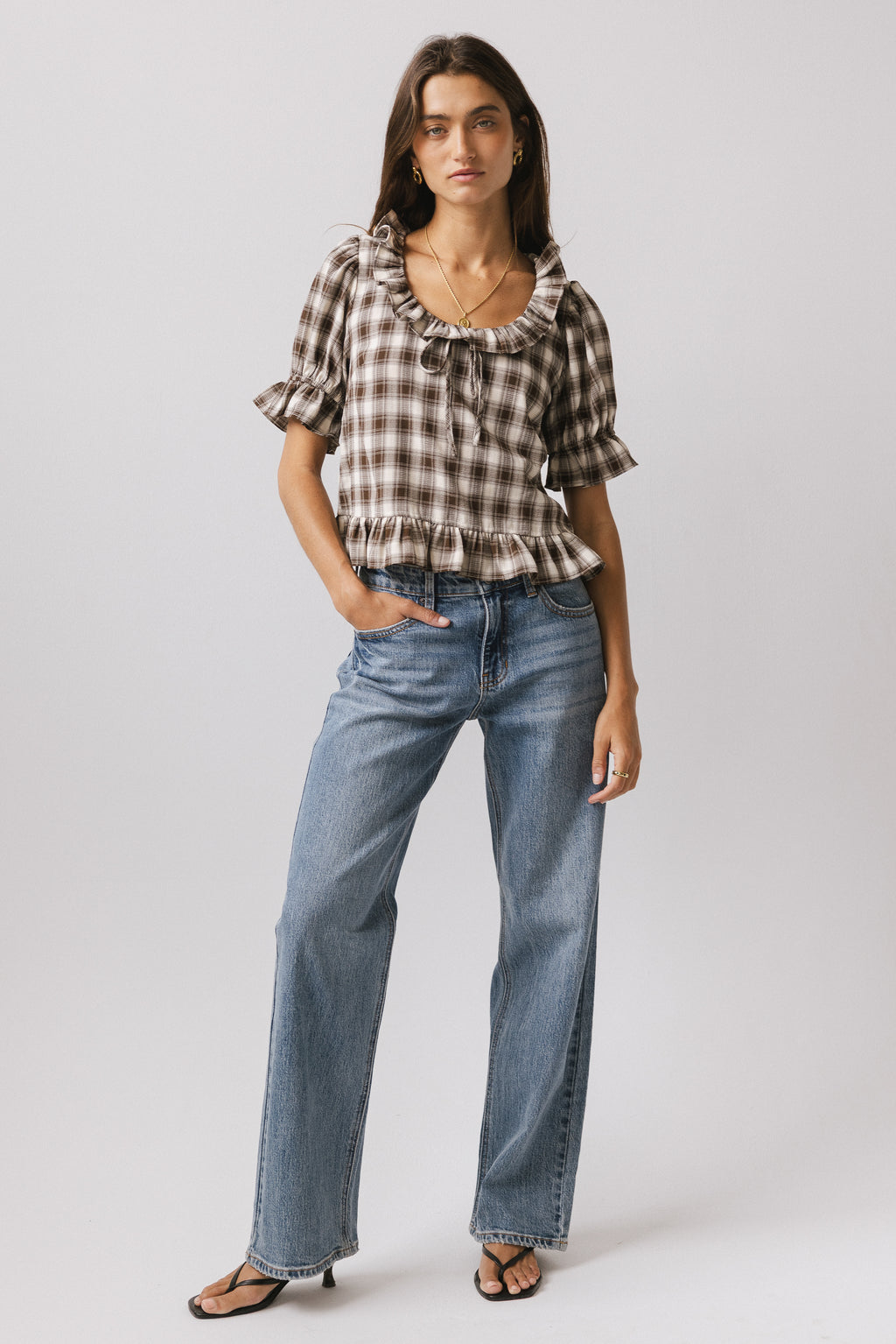 BROWN PLAID TOP
