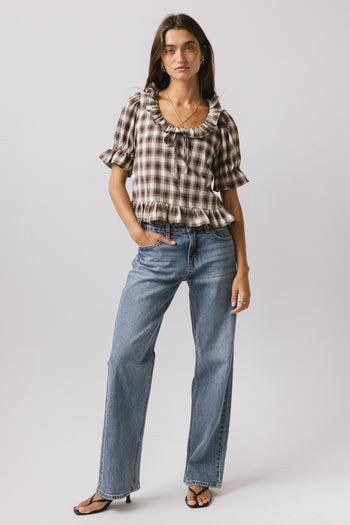 BROWN PLAID TOP