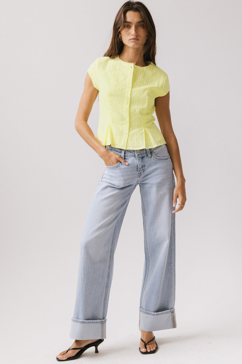 Rumi Button Front Blouse in Yellow - FINAL SALE