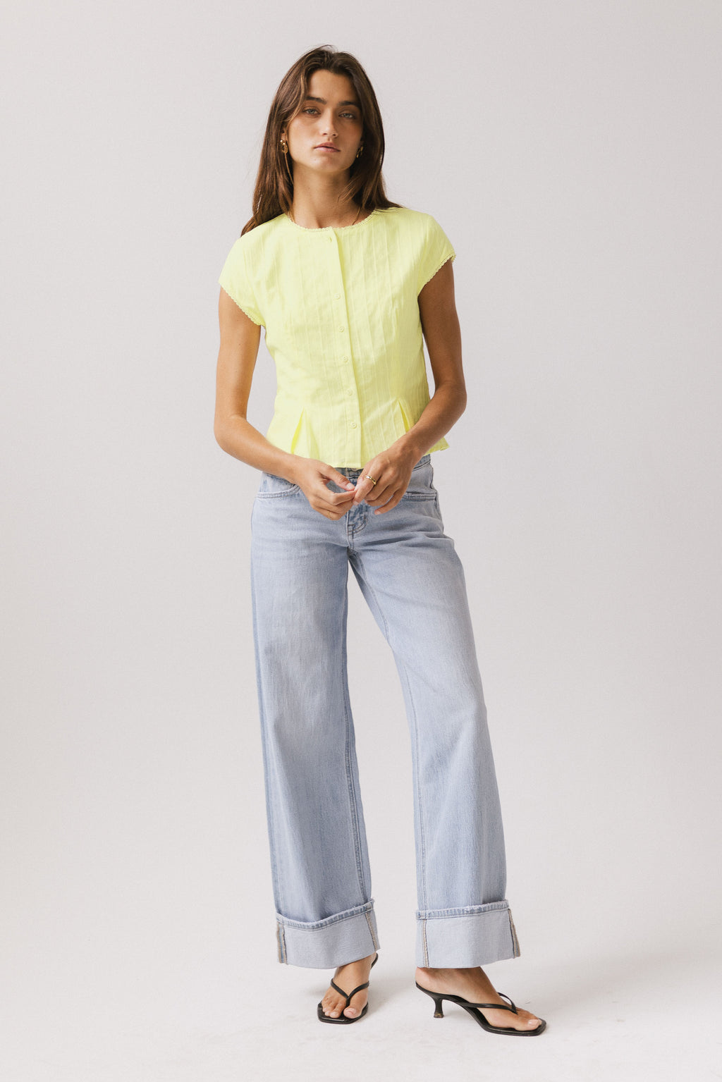 Rumi Button Front Blouse in Yellow - FINAL SALE