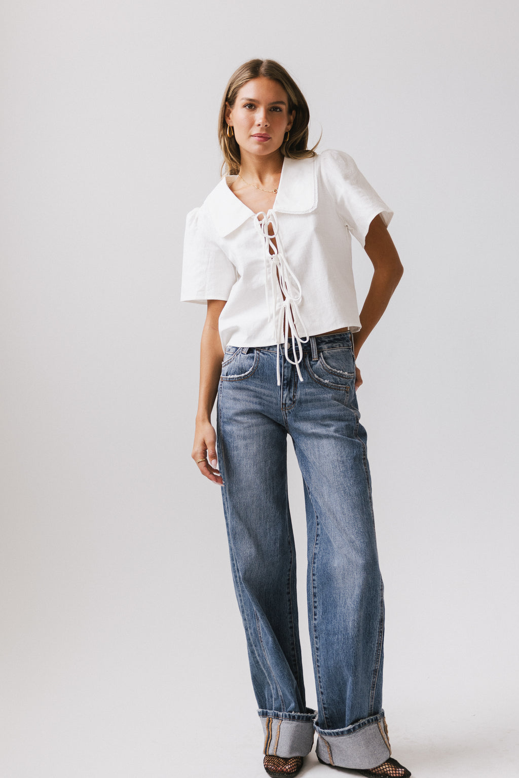 Ethan Tie Front Blouse in White