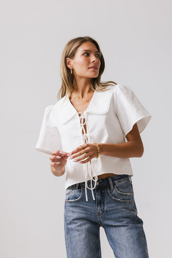 Ethan Tie Front Blouse in White