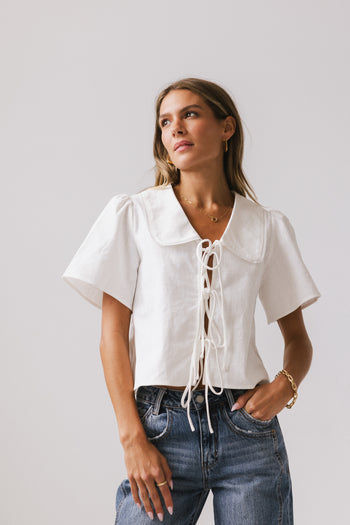 Ethan Tie Front Blouse in White