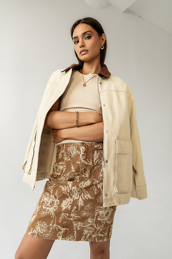 Juno Floral Mini Skirt in Camel - FINAL SALE