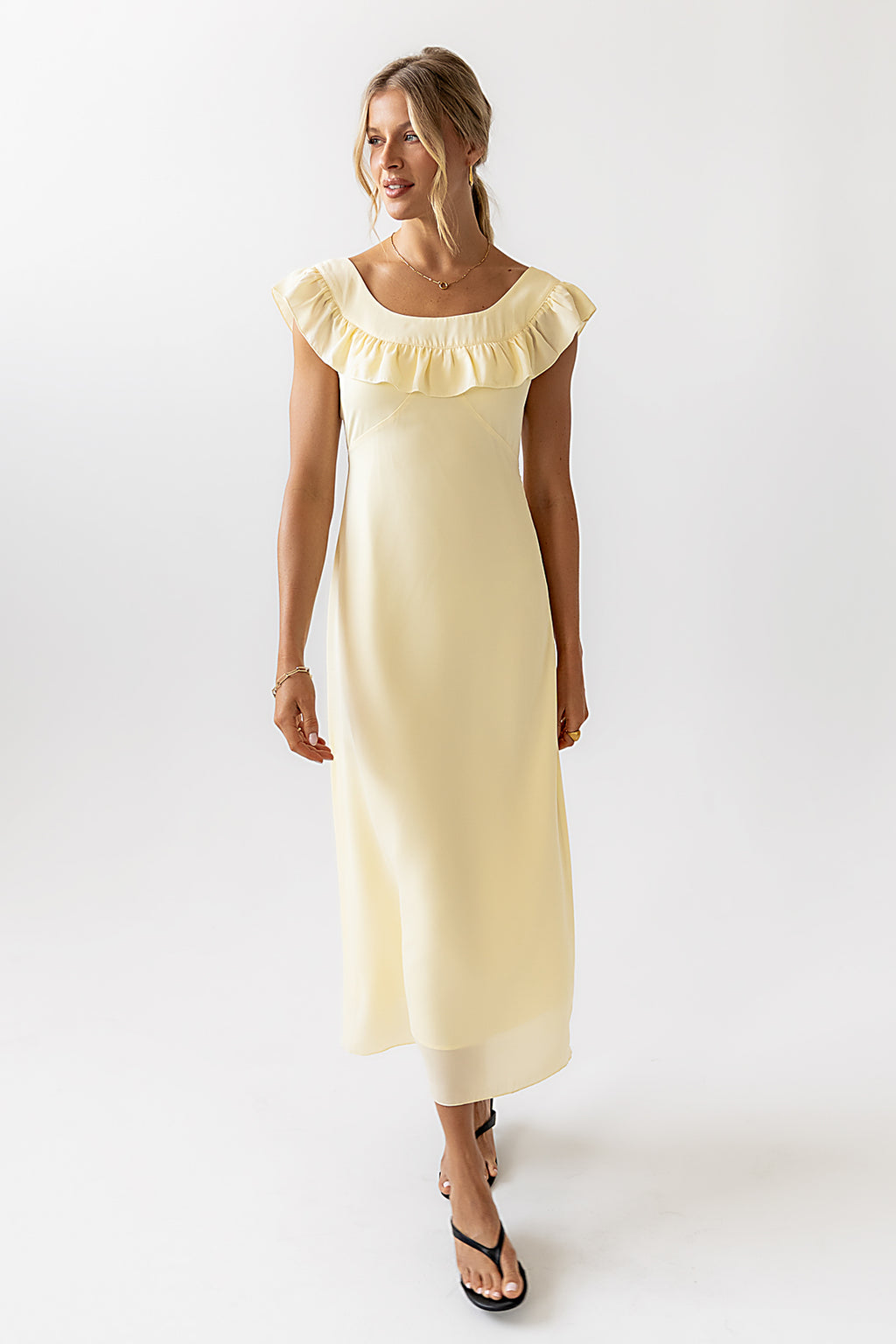 butter yellow midi dress
