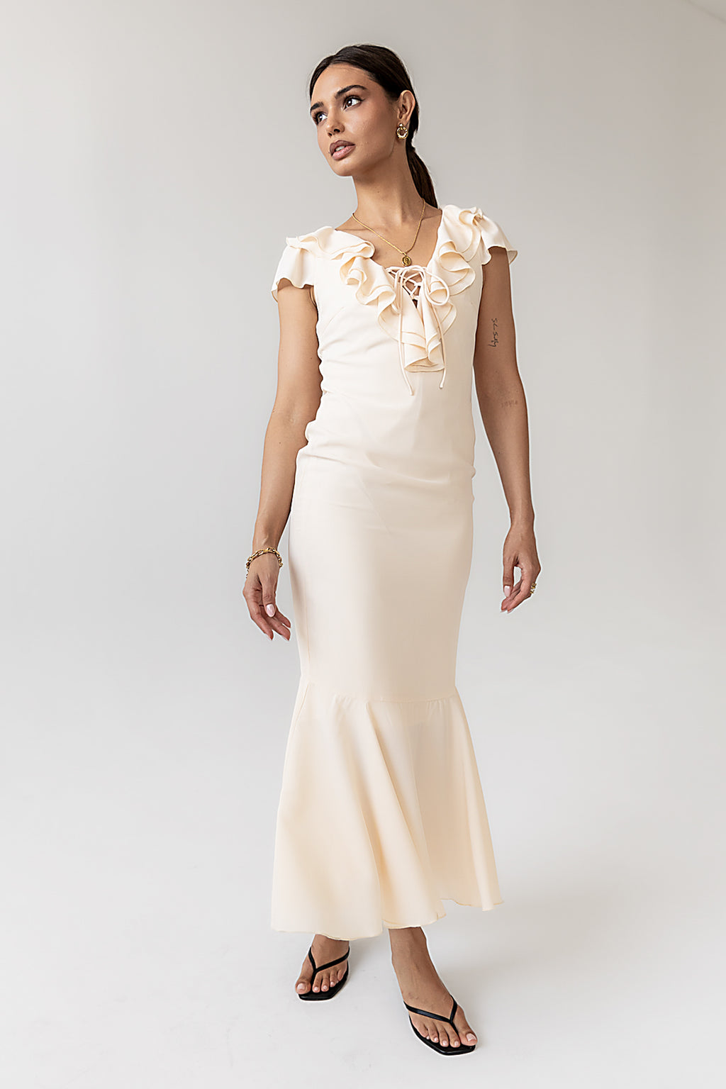 Ruffle Maxi Dress in Ivory