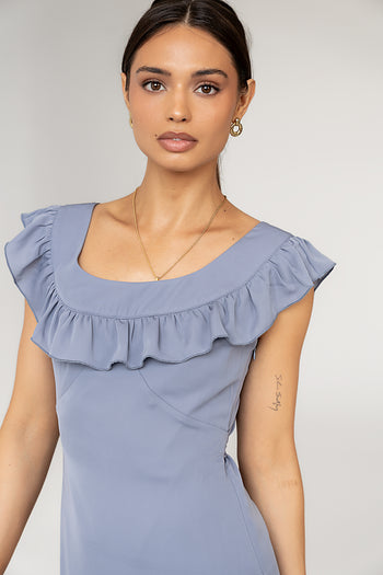 short sleeve maxi dress in blue