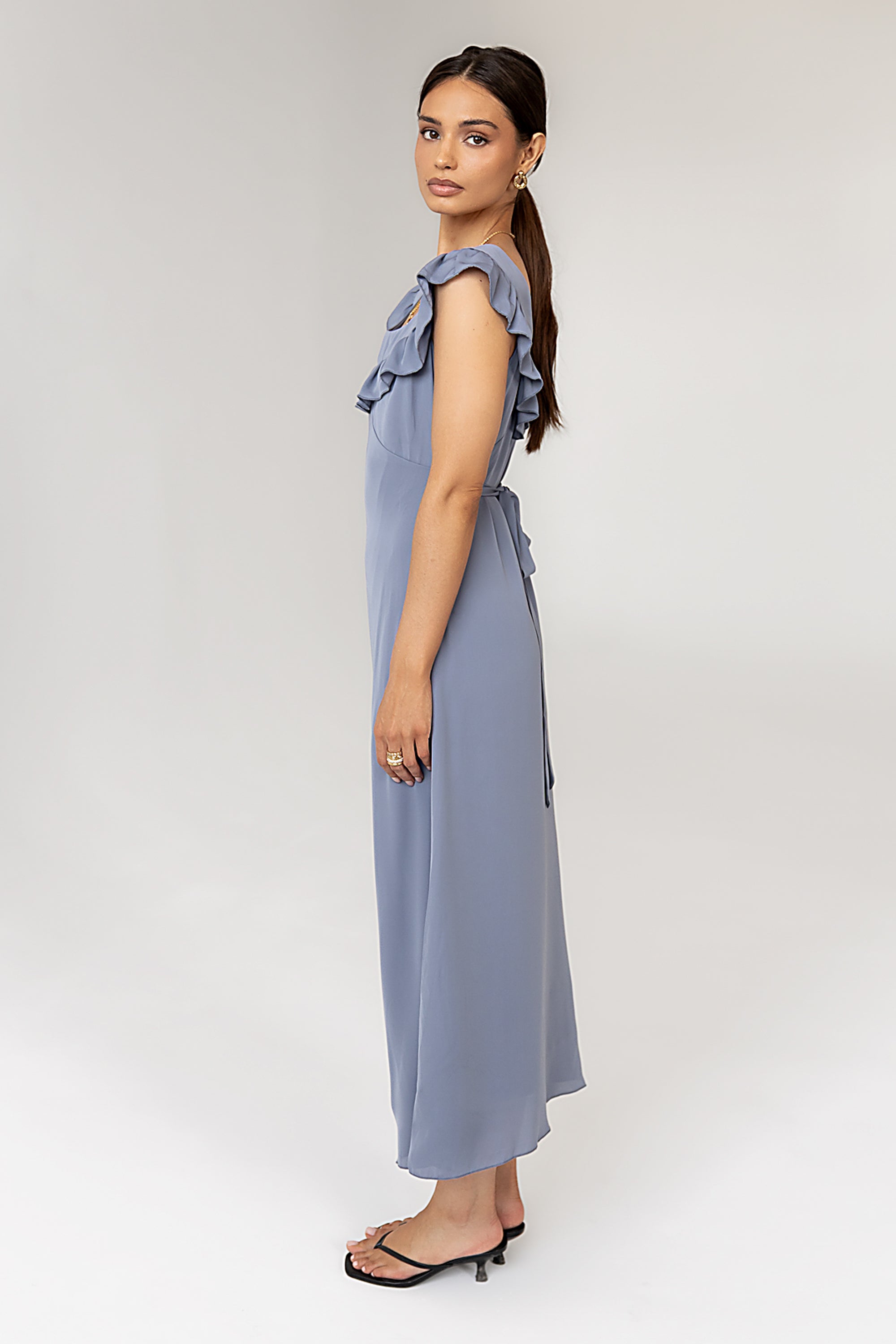Lydia Ruffle Maxi Dress in Blue