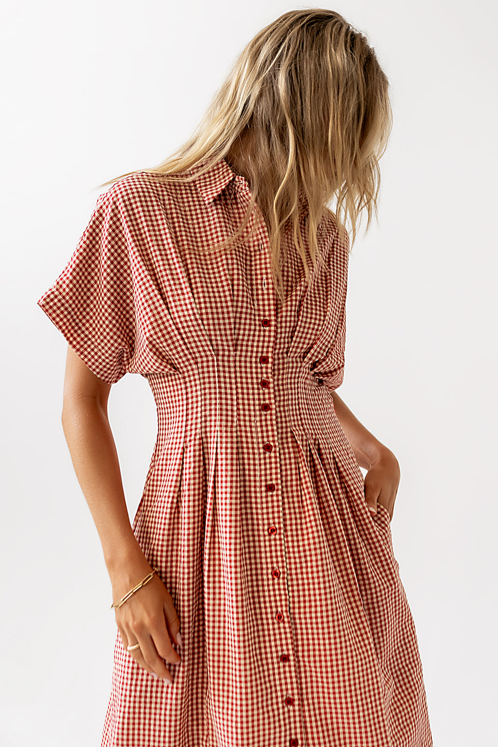 RED CHECKERED MAXI DRESS 