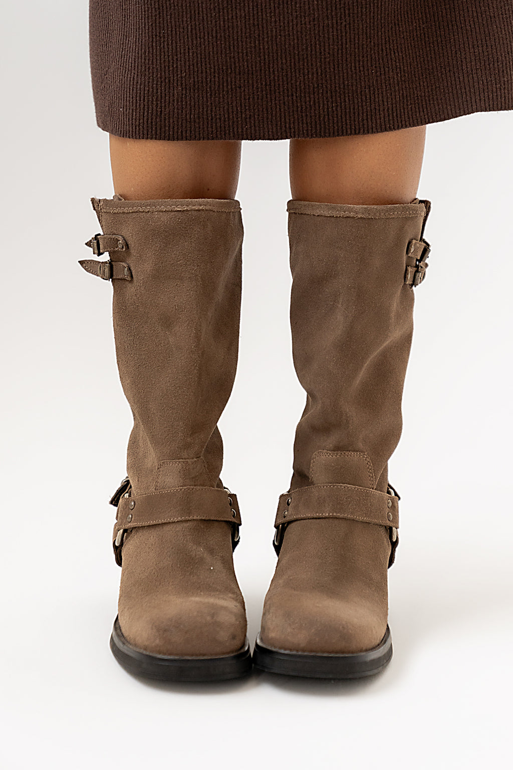 Steve Madden Astor Moto Boot in Taupe Suede