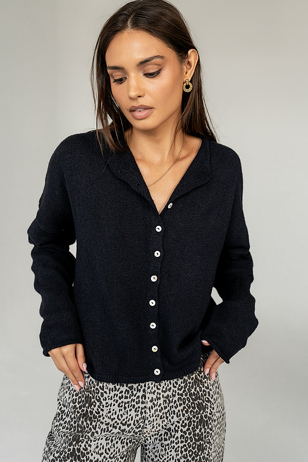 button front cardigan in navy