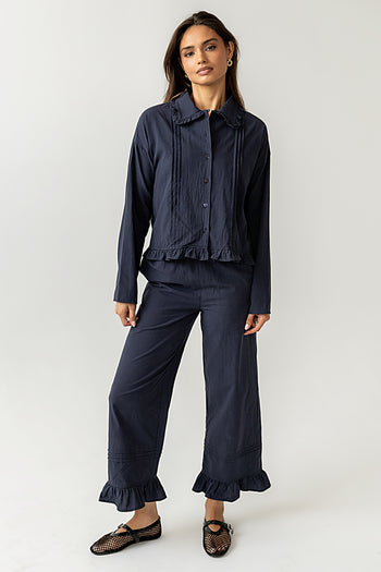 BUTTON UP NAVY TOP