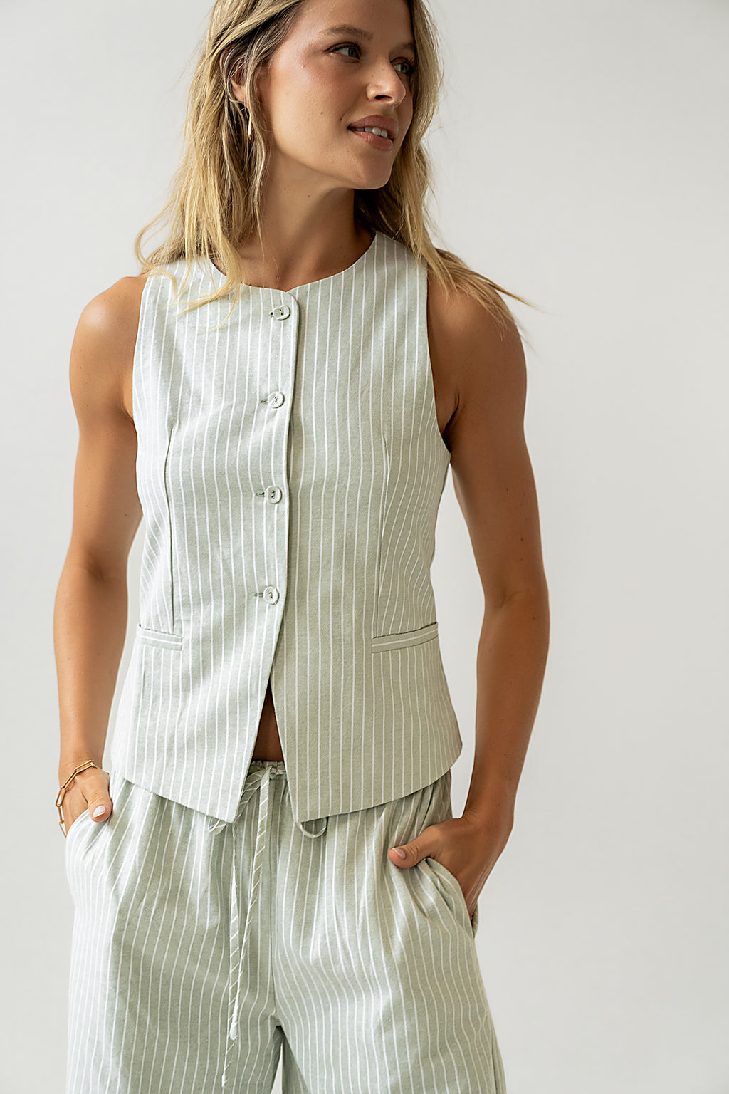 Rosa Striped Vest in Green