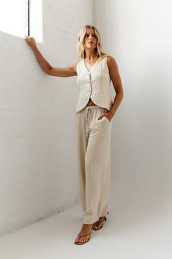 Striped Baggy Pants in Natural