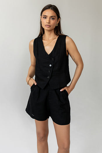 BLACK VEST WITH MATCHING SHORTS
