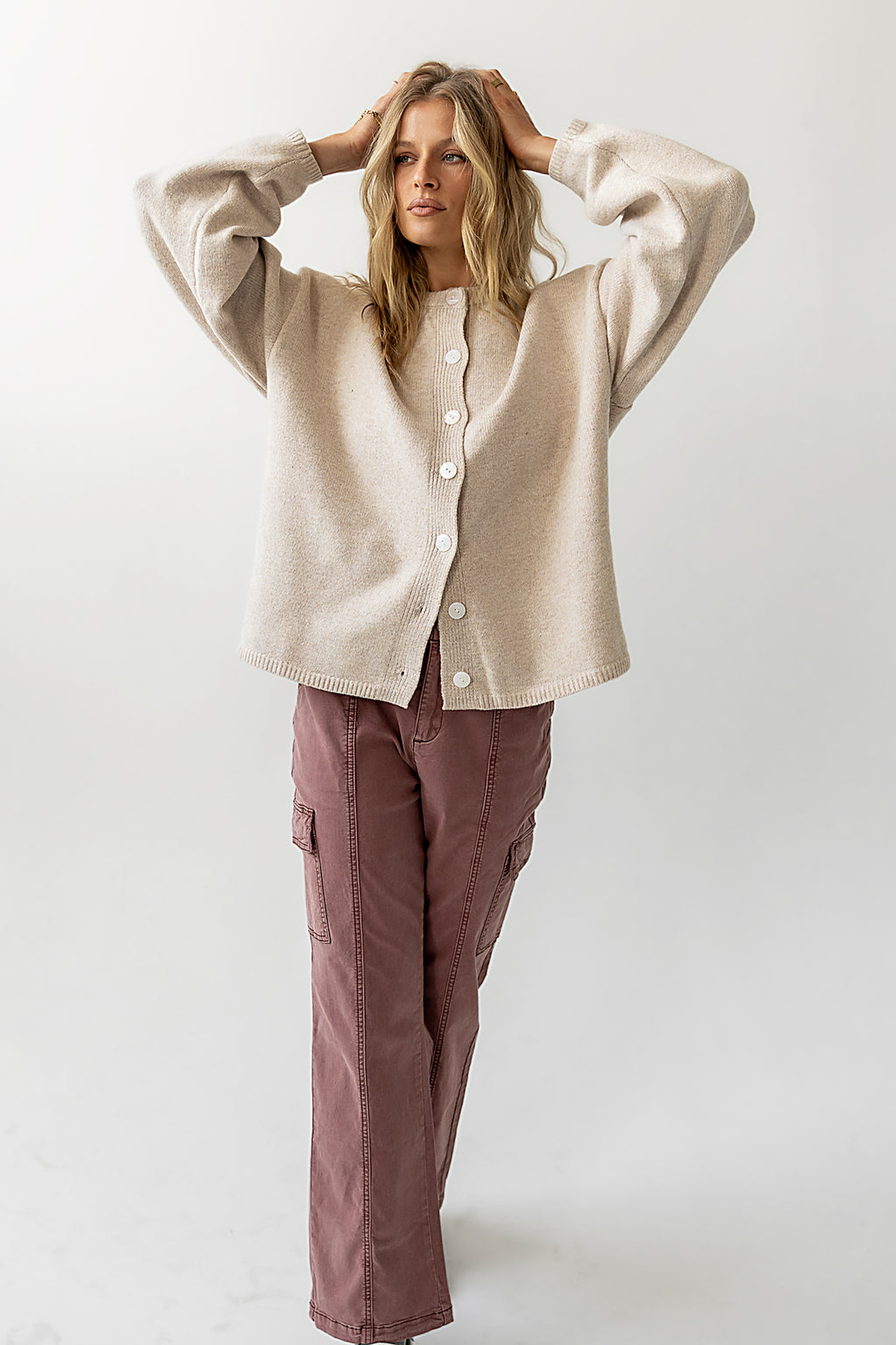 oatmeal cardigan with buttons