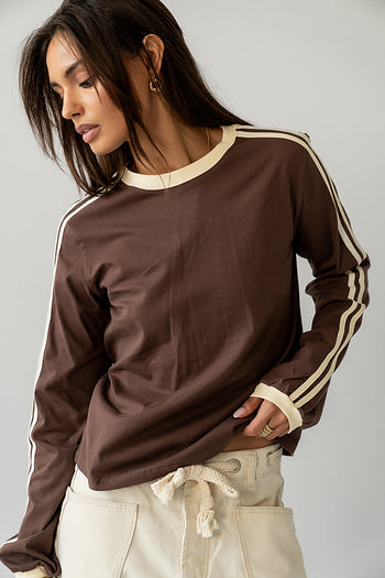 knit top in brown with stripes