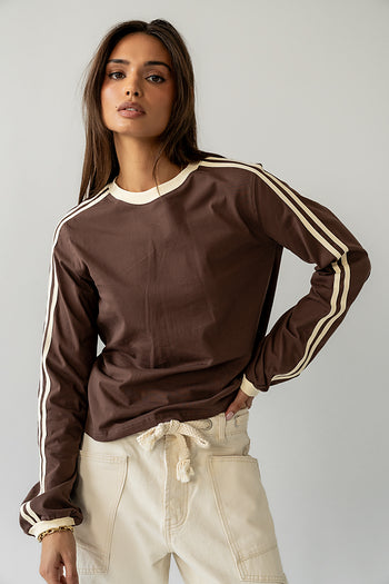 brown basic long sleeve with stripes