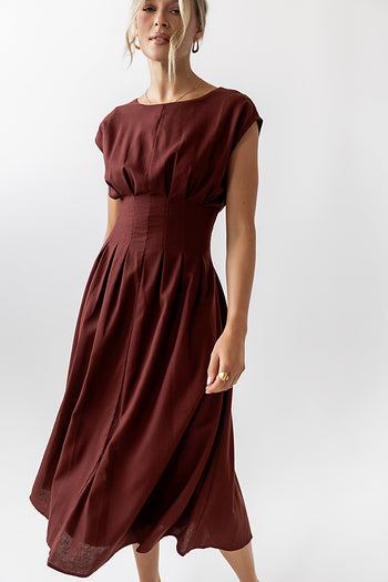 Matilda Pleated Maxi Dress in Rust - FINAL SALE