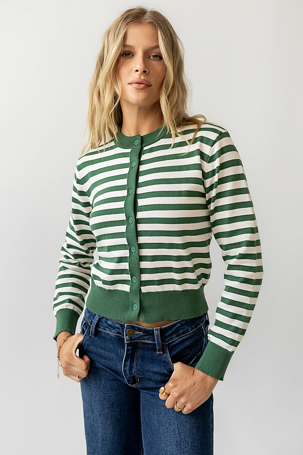 button up striped cardigan