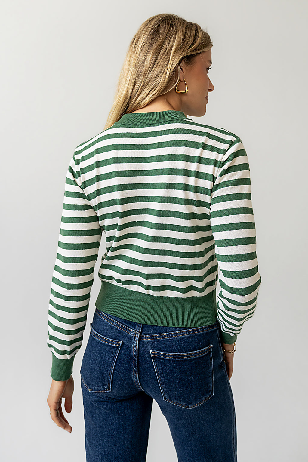 green and white striped cardigan