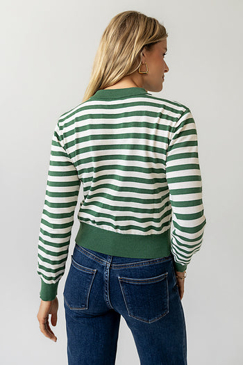green and white striped cardigan
